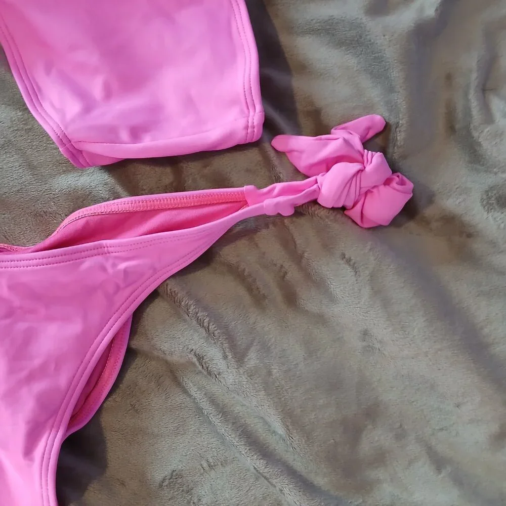 Frederick's of Hollywood Women's Laguna One Shoulder 2 Piece Bikini Pink… - Picture 3 of 6